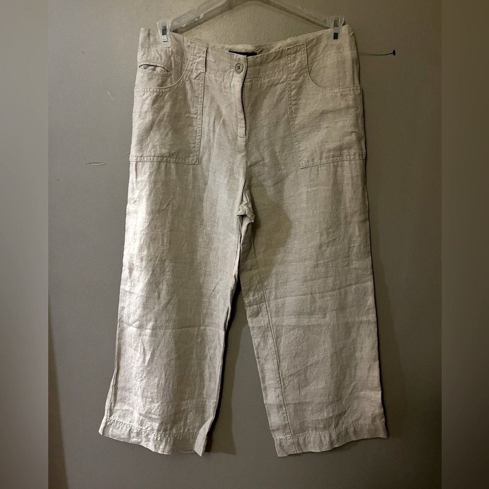 TALBOTS pants - beige 100% linen wide leg ankle length